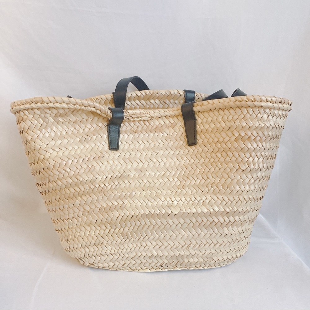 CELINE Triomphe logo leather trimmed raffia tote shoulder bag - Picture 8 of 10